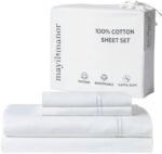 Mayil Manor 100% Natural Cotton Bed Sheets | 500 TC Single-Ply Sateen Weave King Size Sheets Set | Breathable & Hypoallergenic Solid 4-Piece Bedding with Deep Pocket Fitted, Flat, Pillowcase | White : Home & Kitchen