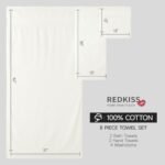 REDKISS 8 Piece Ivory Towels Set - 100% Cotton Towels Set with 2 Large Bath Towels, 2 Hand, 4 Washcloths, 600 GSM Highly Absorbent Bath Towel Sets, Cream Quick Dry Shower Towel for Family Gym : Home & Kitchen - Image 3