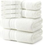 REDKISS 8 Piece Ivory Towels Set - 100% Cotton Towels Set with 2 Large Bath Towels, 2 Hand, 4 Washcloths, 600 GSM Highly Absorbent Bath Towel Sets, Cream Quick Dry Shower Towel for Family Gym : Home & Kitchen