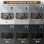 Peakeep Slim Digital Mirror Aesthetic Alarm Clock for Bedrooms Desk Decor - Plug in Electric Big LED Modern Small Clock for Office Living Room, Battery Backup, 6 Dimmers (Gold) : Home & Kitchen - Image 4