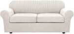 H.VERSAILTEX 3 Piece Stretch Sofa Covers for 2 Cushion Sofa Couch Covers for Living Room Sofa Slipcovers (Base Cover Plus 2 Seat Cushion Covers) Thicker Jacquard Fabric(Large Sofa, Ivory) : Home & Kitchen