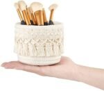 Mkono Macrame Makeup Brush Holder Organizer Comb Brushes Mini Storage Basket Set of 2 Boho Decor Baskets for Pen Pencil Box Container ,Ivory : Beauty & Personal Care - Image 6