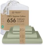 Threadmill American Supima King Size Sheets Set | 656 Thread Count 4 Piece Luxury Bed Sheets for King Size Mattress | 5 Star Hotel Quality Sheets with Elasticized Extra Deep Pocket | Sage Green Sheets : Home & Kitchen