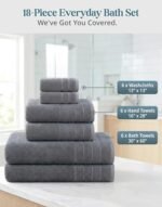 Casa Platino Cotton Towels Set for Bathroom - 18 Pc Family Pack - Super Soft & Quick Dry - 6 Bath, 6 Washcloth, 6 Hand Towels - Oeko TEX Certified, Machine Washable & Durable - Cool Grey : Home & Kitchen - Image 3