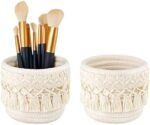 Mkono Macrame Makeup Brush Holder Organizer Comb Brushes Mini Storage Basket Set of 2 Boho Decor Baskets for Pen Pencil Box Container ,Ivory : Beauty & Personal Care