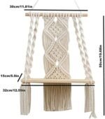 Macrame Wall Hanging Plant Decor Shelf Indoor Outdoor Floating Wood shelve Decorative Hand Made Rope Boho Shelving for Plants : Patio, Lawn & Garden - Image 2
