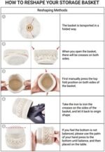 Mkono Macrame Makeup Brush Holder Organizer Comb Brushes Mini Storage Basket Set of 2 Boho Decor Baskets for Pen Pencil Box Container ,Ivory : Beauty & Personal Care - Image 5