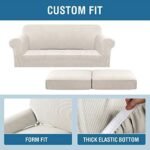 H.VERSAILTEX 3 Piece Stretch Sofa Covers for 2 Cushion Sofa Couch Covers for Living Room Sofa Slipcovers (Base Cover Plus 2 Seat Cushion Covers) Thicker Jacquard Fabric(Large Sofa, Ivory) : Home & Kitchen - Image 6
