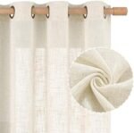 LAMIT Natural Ivory Linen Semi Sheer Curtains 84 inch Length, Cream Light Filtering Soft Thick Neutral Living Room Drapes with Bronze Grommet for Bedroom/Farmhouse, 2 Panels, 52 x 84 Inch : Home & Kitchen