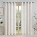 ugoutry Linen Boho Curtains for Bedroom,84 Inches Long Curtains Gold Foil Metallic Stripe Print Panels for Living Room, Moroccan Beige Light Filtering Window Treatment Curtain 2 Panels Grommet Top : Home & Kitchen - Image 2