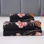 MAG 3pcs Black Floral Queen Bed Sheet,Microfiber Flower Bedding Sheet Set,Boho Bedding Sheet Set with 1 Fitted Sheet and 2 Pillowcases,14 Inches Deep (Black, Queen) : Home & Kitchen - Image 6