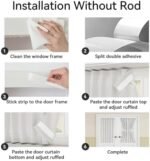 Vatge Self-Adhesive French Door Curtains - Rodless No Drill Light Filtering Window Treatment for Sliding Glass Doors, 1 Panel, W25 x L72, Greyish White : Home & Kitchen - Image 3