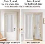 Vatge Self-Adhesive French Door Curtains - Rodless No Drill Light Filtering Window Treatment for Sliding Glass Doors, 1 Panel, W25 x L72, Greyish White : Home & Kitchen - Image 7