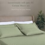 Threadmill 500 Thread Count King Size Damask Stripe, 4 Pc Luxury Cotton Bed Sheet Set, Silky Soft Sage Green Sheets with 16" Elasticized Deep Pocket, 2 Pillowcases & Free Tote Bag : Home & Kitchen - Image 2