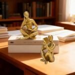 Antique Gold Reading Thinker Statue, Set of 2 Bookshelf Decor Abstract Art Thinker Sculptures, Modern Aesthetic Figurine Home Decoration Ornaments for Living Room Office Shelf Coffee Table Desk Decor : Home & Kitchen - Image 5