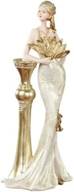 Touch of Class Fanning Grace Decorative Lady Figurine | 13.5" H | Handpainted Resin Woman in Ivory Gown with Golden Glitter and Fan | Elegant Home Decor Accent : Home & Kitchen