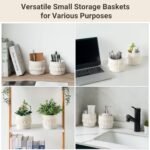 Mkono Macrame Makeup Brush Holder Organizer Comb Brushes Mini Storage Basket Set of 2 Boho Decor Baskets for Pen Pencil Box Container ,Ivory : Beauty & Personal Care - Image 4