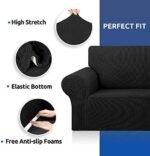 KEKUOU Stretch Single Sofa Slipcover 1 Piece Couch Sofa Cover (31"-55") Furniture Protector 1 Seater Sofa with Elastic Bottom for Kids,Pet.Jacquard Small Checked Pattern Fabric(Small,Black) : Home & Kitchen - Image 4
