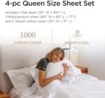 Threadmill 100% American Supima Cotton Sheets, Queen Sheet Set 1000 Thread Count Luxury 4 PC Luxury Bedding Set, Hotel Quality Sateen Weave, Hotel White Sheets with Elasticized Deep Pocket : Home & Kitchen - Image 2