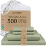 Threadmill 500 Thread Count King Size Damask Stripe, 4 Pc Luxury Cotton Bed Sheet Set, Silky Soft Sage Green Sheets with 16" Elasticized Deep Pocket, 2 Pillowcases & Free Tote Bag : Home & Kitchen