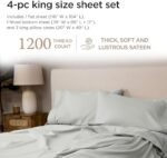 Threadmill Luxury Supima Cotton Sheets, 1200 Thread Count Soft 100% Cotton Sheets for King Size Bed, 4 Pc Light Grey King Bed Sheets Set, 5-Star Hotel Quality with Elasticized Deep Pocket King Sheet : Home & Kitchen - Image 2