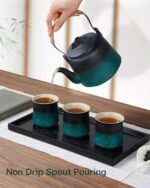 | ZENS Vintage Japanese Tea Set, Gradient Embossed Ceramic Japanese Teapot with 4 Teacups, Hemp Rope Handle 33.8 oz Loose Leaf Teapot with Built-in Strainer for Tea Steeper Gifts, Black & Green Tea Sets - Image 3