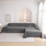 MYSKY HOME Couch Cover for Dogs, Washable Couch Covers, Non Slip Sofa Cover, Couch Cover 2 Cushion Sofa Dogs Furniture Protector with Tassels, Chenille Sofa Slipcover for Pets, 71"x118", Dark Grey : Home & Kitchen - Image 4