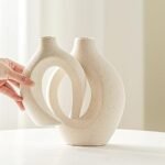 Lvases Snuggle Hollow Ceramic Vase Set of 2, Nordic Modern Boho ins Style Decorative Ceramic Aesthetic Flower Vase for Home Decor (Milky White W 6.3" X H 8.4") : Home & Kitchen - Image 2