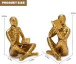 Antique Gold Reading Thinker Statue, Set of 2 Bookshelf Decor Abstract Art Thinker Sculptures, Modern Aesthetic Figurine Home Decoration Ornaments for Living Room Office Shelf Coffee Table Desk Decor : Home & Kitchen - Image 3