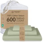 Threadmill 100% Cotton Sheets for Twin Size Bed - 600 Thread Count Twin Bed Sheets Set with 15” Deep Pocket - Sateen Weave 3-Piece Bedding Set with Cooling Effect, Sage Green : Industrial & Scientific
