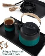 | ZENS Vintage Japanese Tea Set, Gradient Embossed Ceramic Japanese Teapot with 4 Teacups, Hemp Rope Handle 33.8 oz Loose Leaf Teapot with Built-in Strainer for Tea Steeper Gifts, Black & Green Tea Sets - Image 7