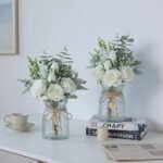 Faux Flowers with Vase,Artificial Silk Roses in Vase, Fake Plant Eucalyptus Flower Arrangement for Home Office Farmhouse Bathroom Dining Table Centerpiece Decorations Coffee Table Decor (White) : Home & Kitchen - Image 5