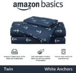 Amazon Basics Kid's Soft Easy-Wash Lightweight Microfiber 3-Piece Sheet Set, Twin, White Anchors, Printed : Home & Kitchen - Image 2