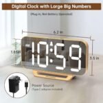 Peakeep Slim Digital Mirror Aesthetic Alarm Clock for Bedrooms Desk Decor - Plug in Electric Big LED Modern Small Clock for Office Living Room, Battery Backup, 6 Dimmers (Gold) : Home & Kitchen - Image 2