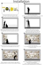 Toolhom 3D Wallpaper Illustration Beige Background Large White Abstract Gold Leaf Flower for Living Room Bedroom Backdrop Decoration（Non-self-Adhesive） - - Image 6