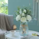 Faux Flowers with Vase,Artificial Silk Roses in Vase, Fake Plant Eucalyptus Flower Arrangement for Home Office Farmhouse Bathroom Dining Table Centerpiece Decorations Coffee Table Decor (White) : Home & Kitchen - Image 8