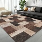 QDUIDU Modern Geometric Patchwork Indoor Area Rug for Living Room, Chocolate 6'x 9' Large Rug Rockwood Collection Hardwood Floors Decor for Bedroom, Brown Throw Carpet for Office Entryway Dining Room : Home & Kitchen - Image 5