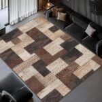 QDUIDU Modern Geometric Patchwork Indoor Area Rug for Living Room, Chocolate 6'x 9' Large Rug Rockwood Collection Hardwood Floors Decor for Bedroom, Brown Throw Carpet for Office Entryway Dining Room : Home & Kitchen - Image 2