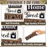 Moucuny 4 Pcs Farmhouse Wooden Tabletop Decor Farmhouse Tiered Tray Decor Rustic Eucalyptus Leaves Wood Block Sign Gift Sweet Home Centerpiece Home Table Decortion : Home & Kitchen - Image 3