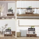 Moucuny 4 Pcs Farmhouse Wooden Tabletop Decor Farmhouse Tiered Tray Decor Rustic Eucalyptus Leaves Wood Block Sign Gift Sweet Home Centerpiece Home Table Decortion : Home & Kitchen - Image 5