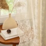 YJ YANJUN Beige Lace Curtains 63 inches Length 2 Panels Antique Chic Floral Sheer Curtains with Scalloped Edges Rod Pocket French Country Crochet Curtains for Bedroom Dining Room W52 X L63 : Home & Kitchen
