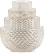 KooK Ceramic Mixing Bowls, Nesting Set of 4, Embossed Kitchen Dishware, Prep, Serving, Gift, Microwave and Dishwasher Safe, 20/44/98/145 oz, Narbonne Collection (Ivory): Home & Kitchen