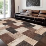 QDUIDU Modern Geometric Patchwork Indoor Area Rug for Living Room, Chocolate 6'x 9' Large Rug Rockwood Collection Hardwood Floors Decor for Bedroom, Brown Throw Carpet for Office Entryway Dining Room : Home & Kitchen - Image 3