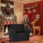 KEKUOU Stretch Single Sofa Slipcover 1 Piece Couch Sofa Cover (31"-55") Furniture Protector 1 Seater Sofa with Elastic Bottom for Kids,Pet.Jacquard Small Checked Pattern Fabric(Small,Black) : Home & Kitchen - Image 2