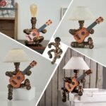 Lovefindahome Vintage Industrial Robot Guitar Table Lamp with Bulb - Remote Control,Timer,Dimmable - Cool Gifts for Music Lovers,Men,& Musicians - Steampunk & Retro Style Bronze - - Image 5