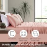 Luxury Bamboo Market | King Size Bed Sheet Set | 100% Viscose Made from Bamboo | Organically Grown | Ultra Soft | Cooling Sheets for Hot Sleepers | 17" Deep Pocket [Rose Quartz] : Home & Kitchen - Image 5