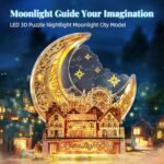 FUNPOLA 3D DIY Puzzle Moon City Model - LED 3D Wood Puzzle - 3D Wooden Puzzles for Adults Home Décor Gifts for Kids and Adults, Brown : Toys & Games - Image 2