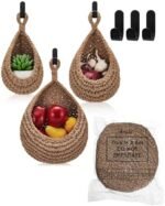 Honeydak Boho Decor Hanging Wall Baskets for Kitchen 3 Pack Teardrop Baskets with Hooks Storage Fruit Onion Vegetable Potato for Home 3 Sizes(Linen,Hemp Rope): Home & Kitchen - Image 7