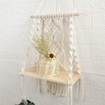 Macrame Wall Hanging Plant Decor Shelf Indoor Outdoor Floating Wood shelve Decorative Hand Made Rope Boho Shelving for Plants : Patio, Lawn & Garden - Image 5