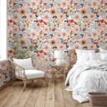 HAOKHOME Boho Peel and Stick Wallpaper Floral Wall Paper Removable for Bedroom White/Pink/Orange Contact Paper 17.3in x 9.8ft - - Image 2